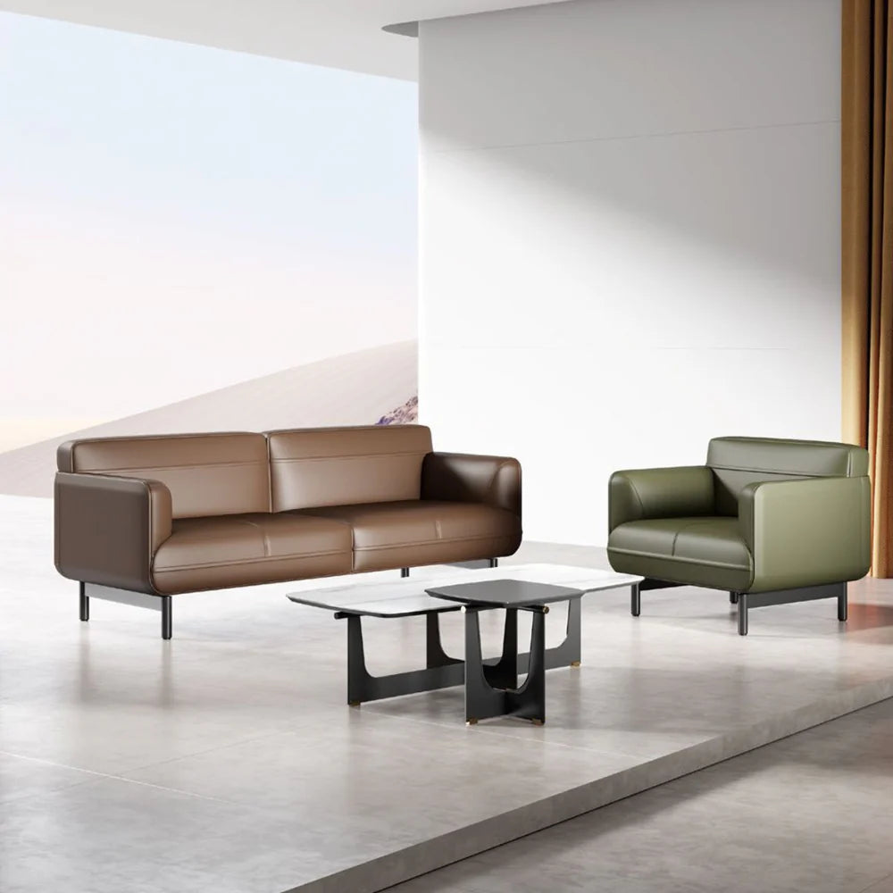 ST052-3 Rosso Three-Seat Rounded Leather Office Sofa