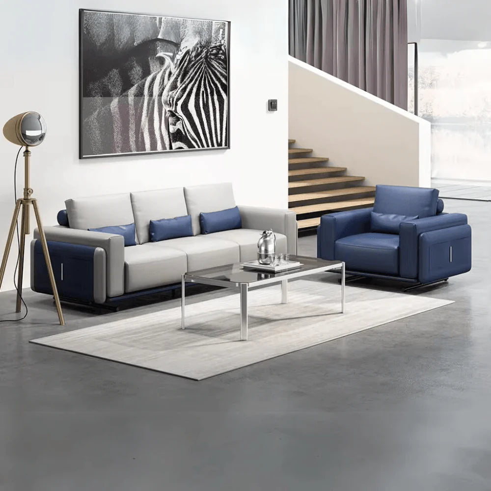 ST088-3 Paolo Three-Seat Faux Leather Office Sofa with Magazine Bag