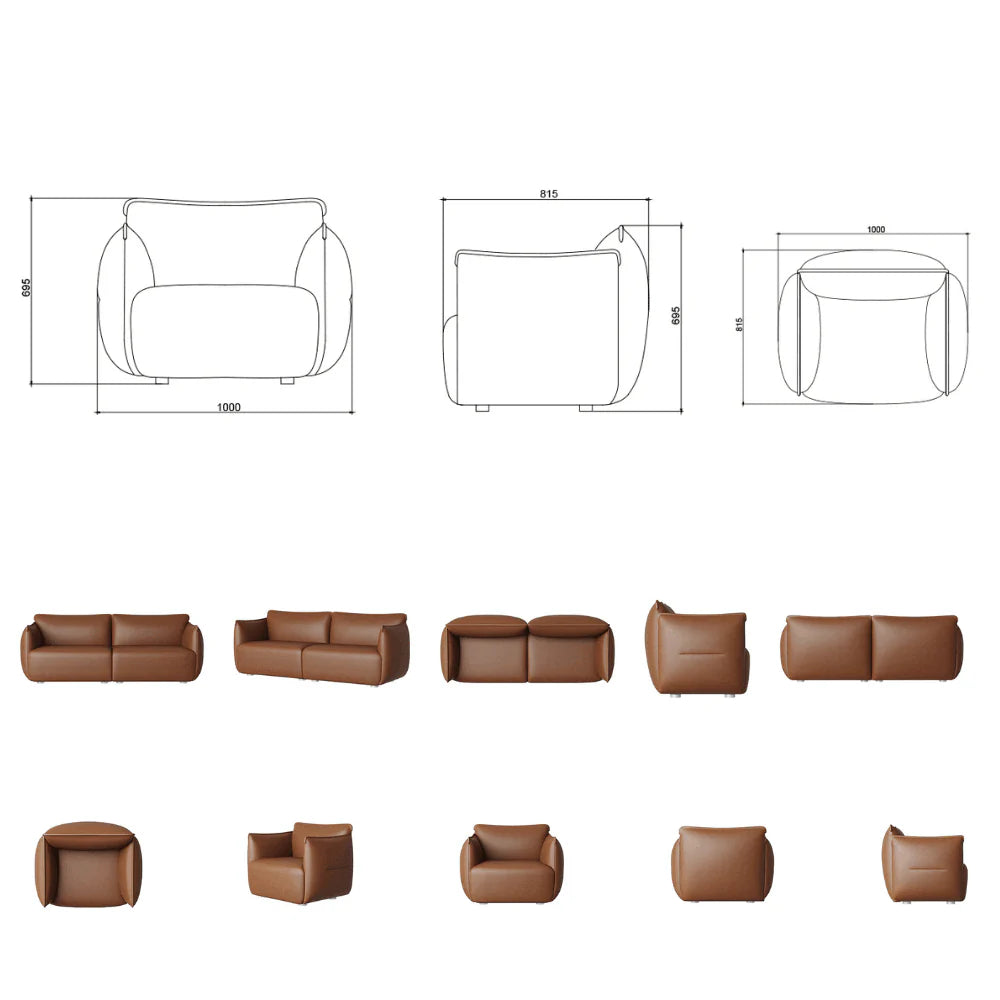 ST073 Tullio three-seat light luxury leather combing