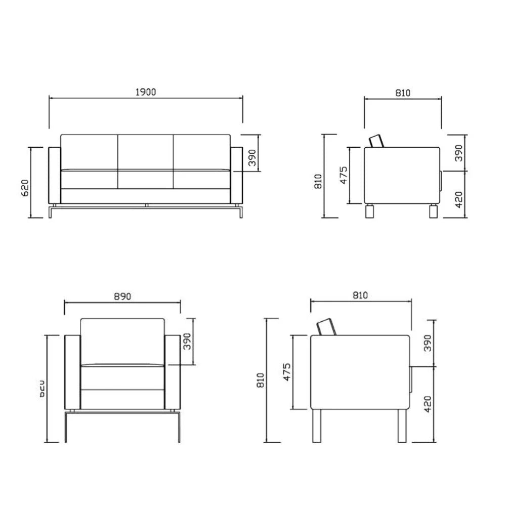 ST074 Emilio Three-seat luxury leather office combing