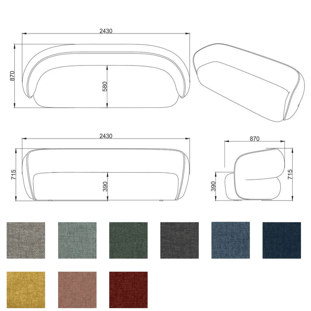 ST077 Loreda Three-seat curved fabric combing
