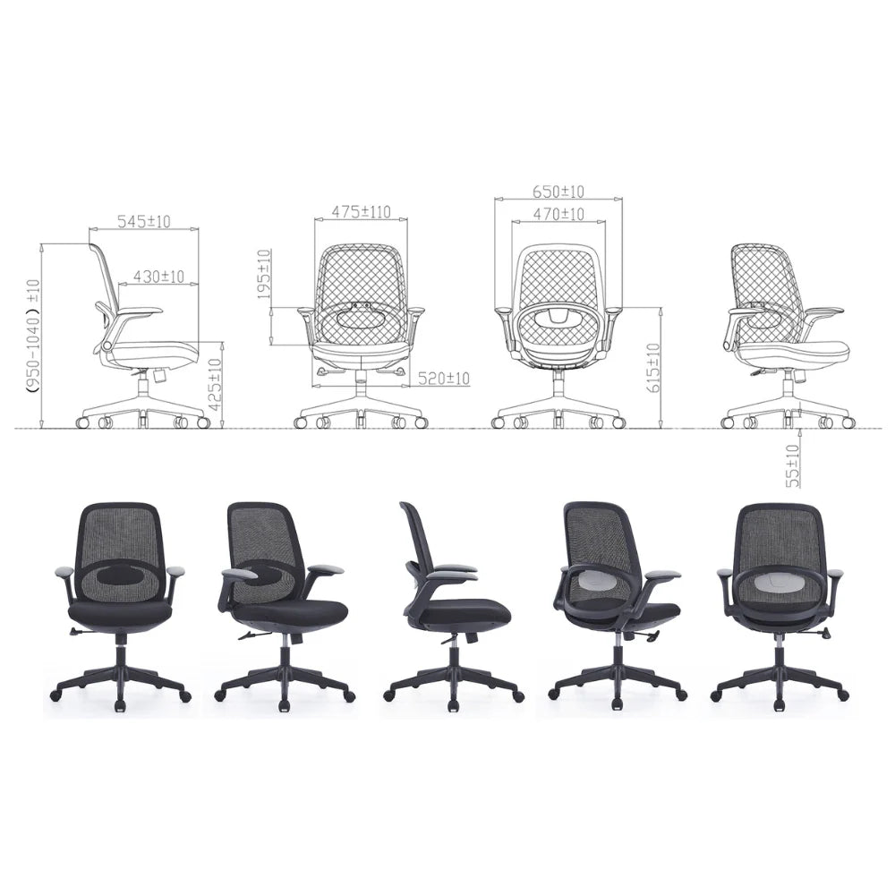 KH-002 L Fly Middle Back Folding Armrests-Ergonomic Office Chair