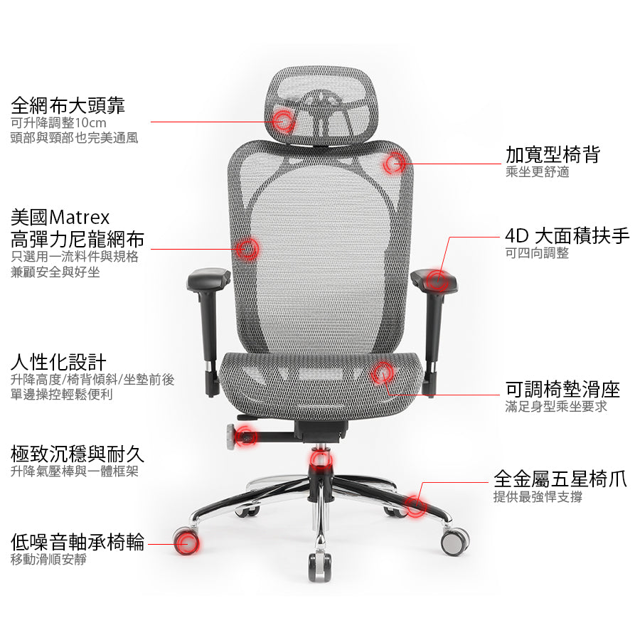 irocks T05 PLUS 高背人體工學網布辦公椅