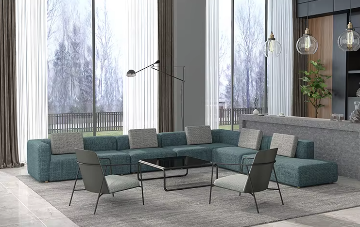 ST131 Piano L-shaped Light Blue Sofa Set