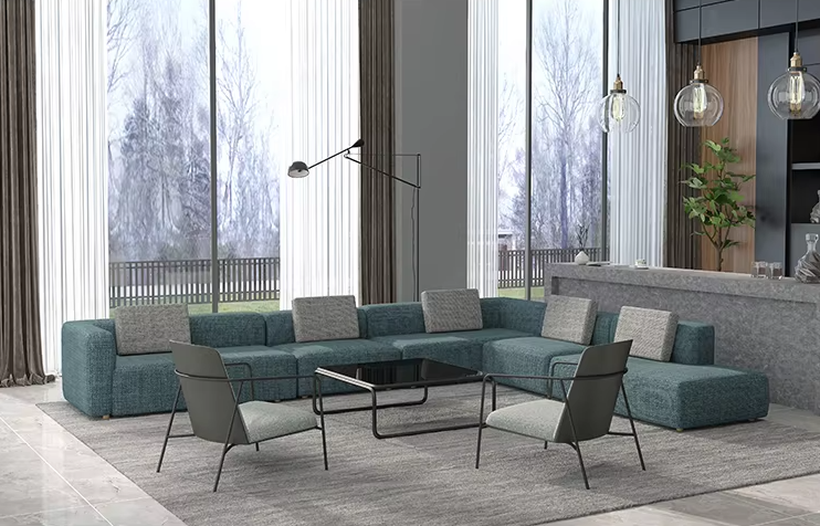 ST131 Piano L-shaped Light Blue Sofa Set