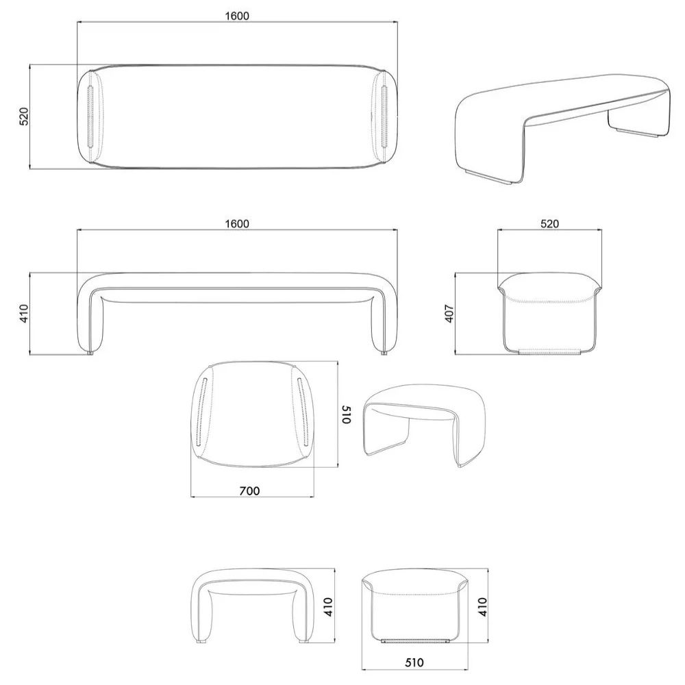 ST103 Sectional 布藝休閒長凳排椅組合