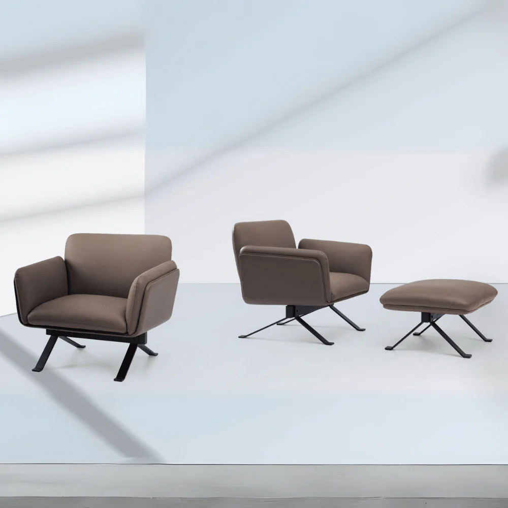 KST066 Club Genuine Leather Office Casual Single Sofa with Footrest