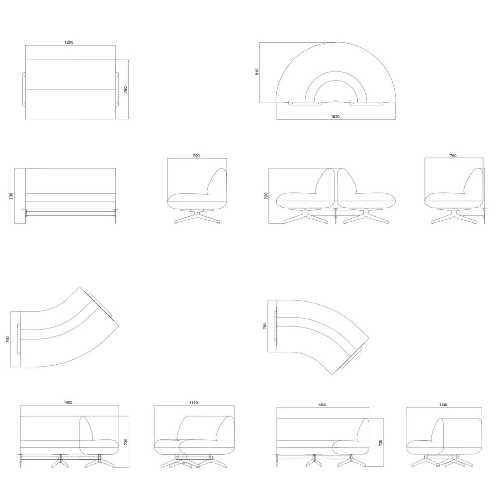 ST097 Como curved office fabric casual sofa