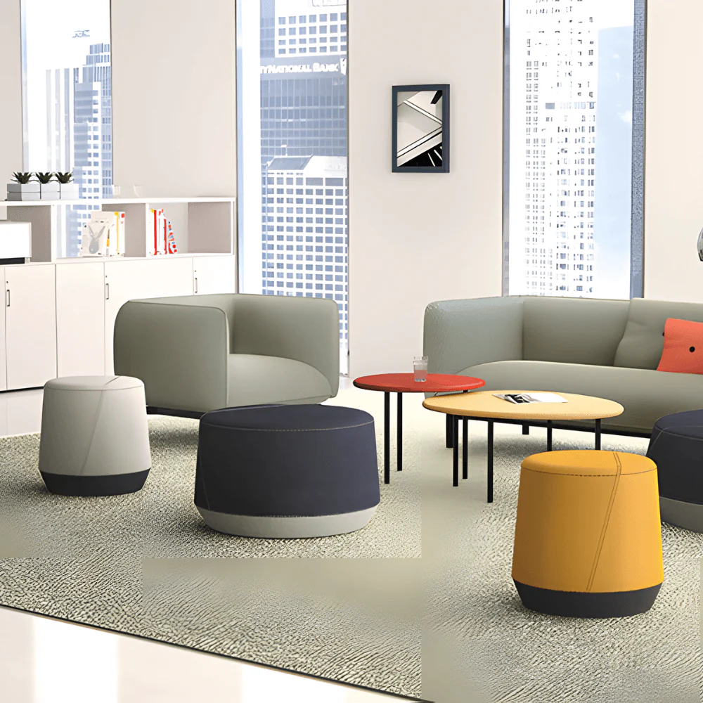 KST046 Settee Medium Fabric Round Pouf Sofa