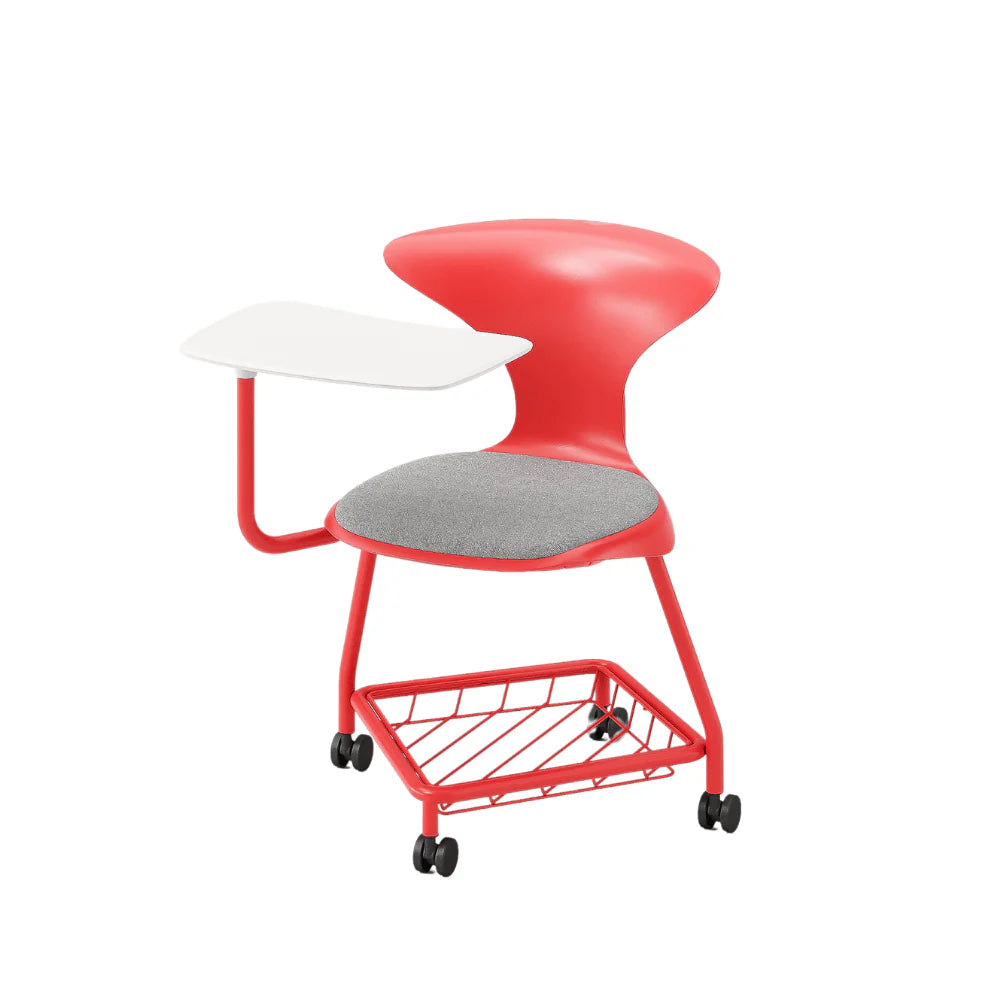 Movable student chair (with casters + storage basket)