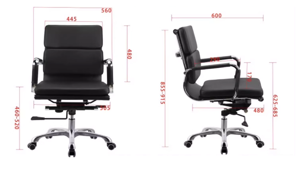 KH021B-L EAMES Style Mid-Back Conference Chair | Leather Armrests