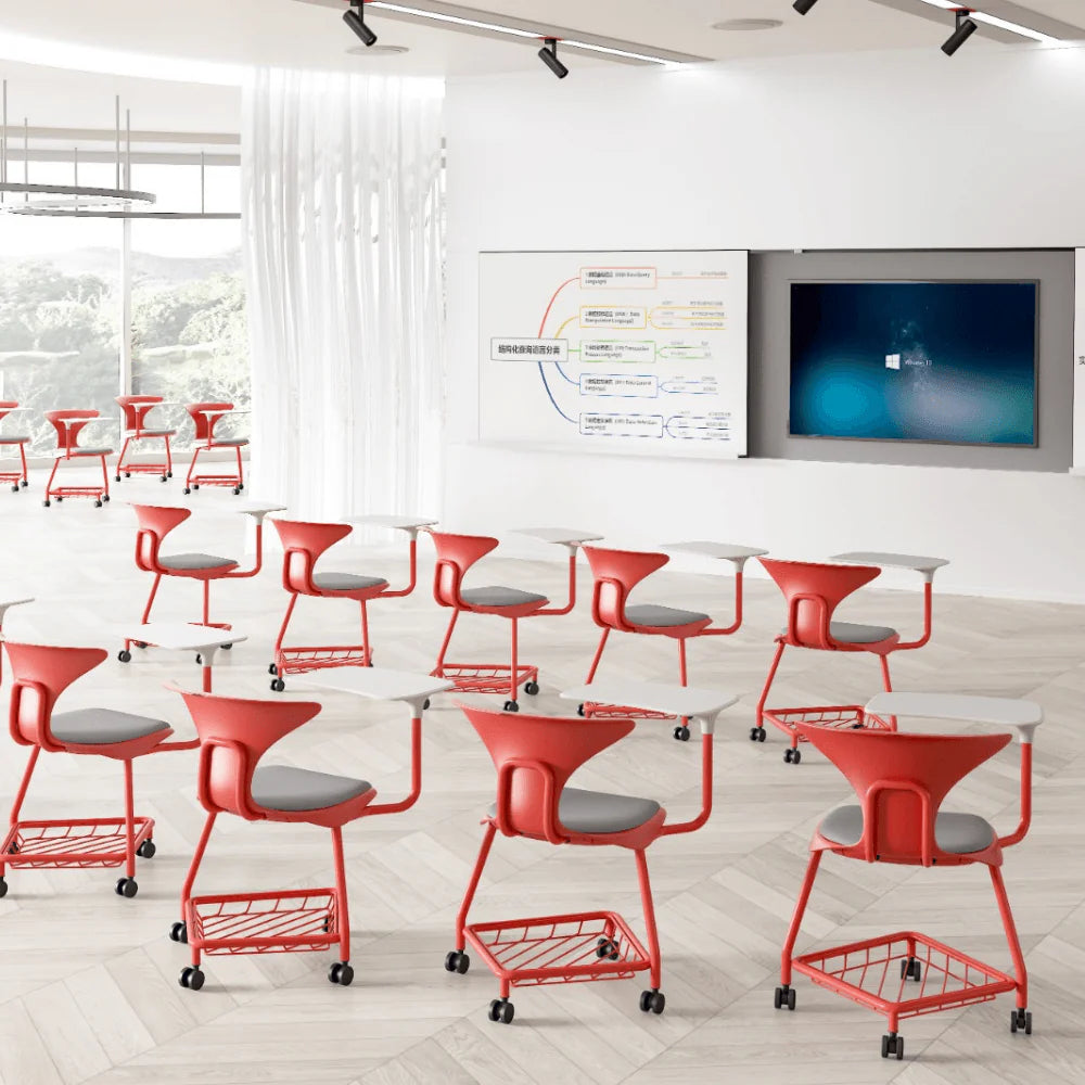 Movable student chair (with casters + storage basket)