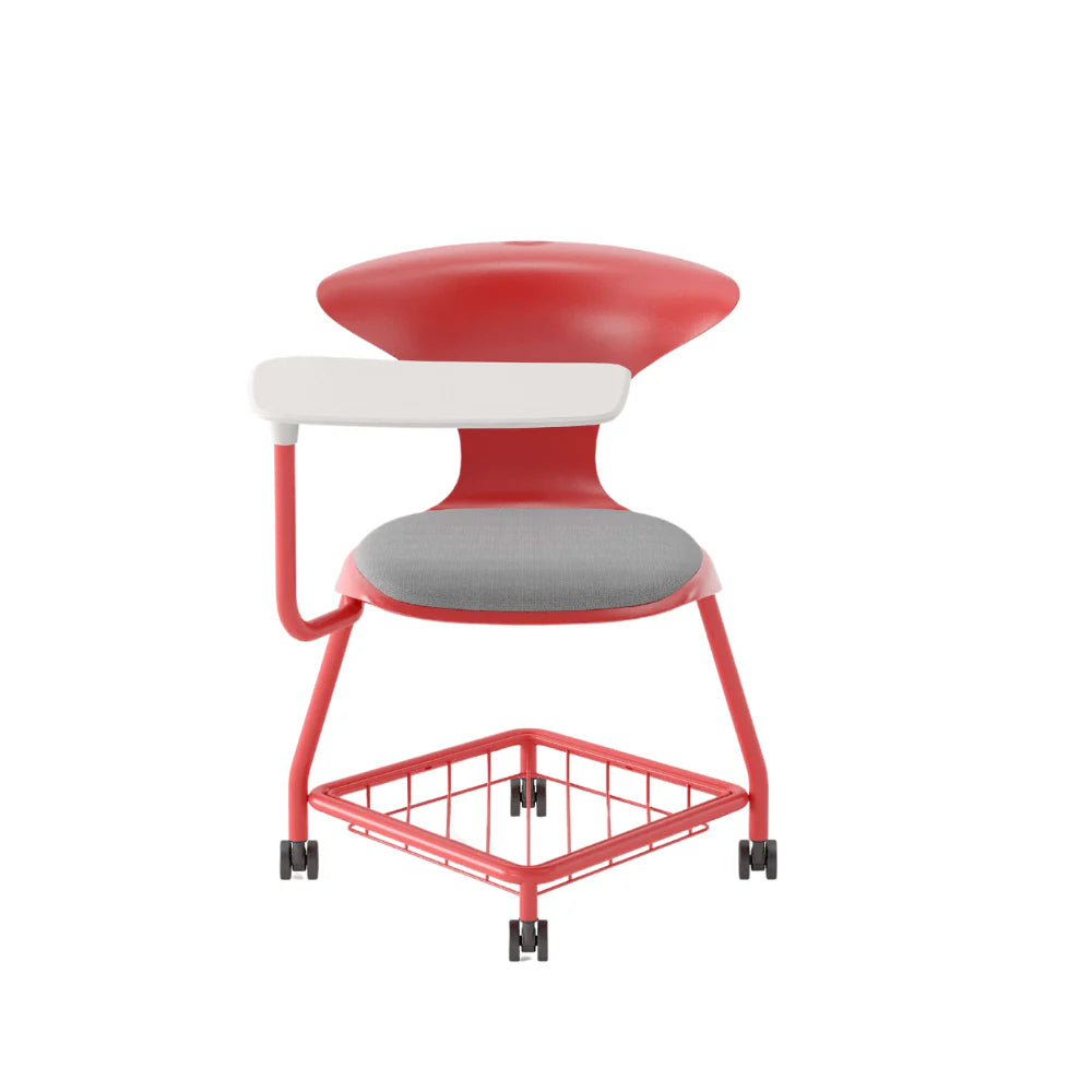 Movable student chair (with casters + storage basket)