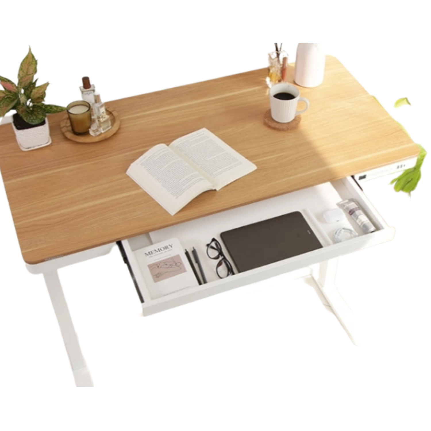 Total-IN-ONE STANDING DESK WITH DRAWER (WOODEN) - Oak_White (EW8-01W)