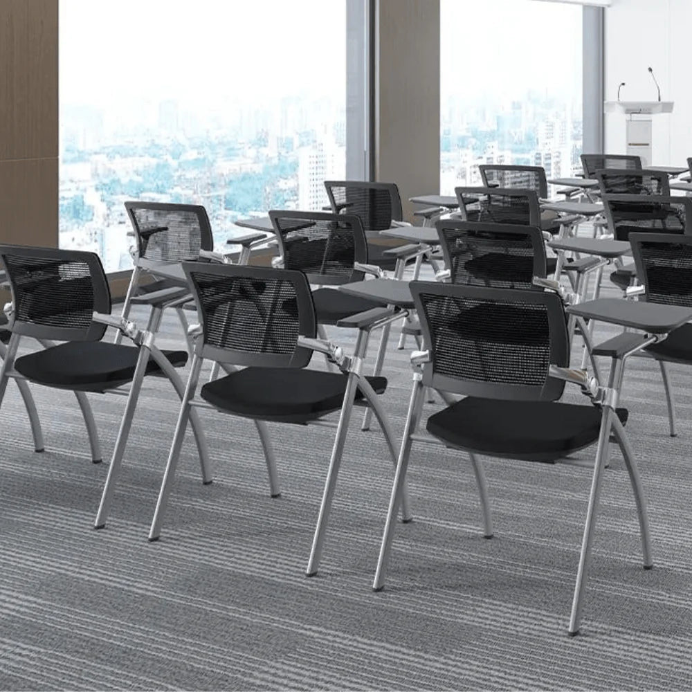 KEM037B-WP Sere 可疊放培訓椅 會議椅 | 扶手 手寫板 滑輪椅