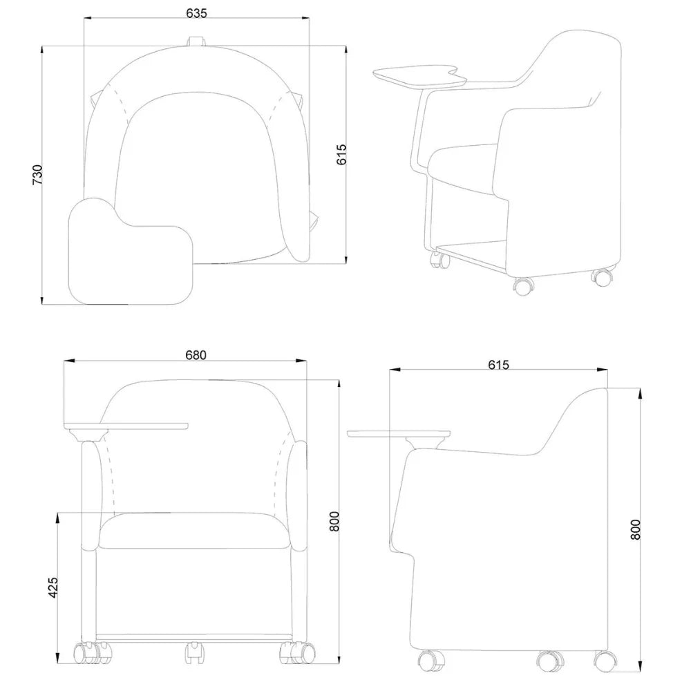 KEM027D-WP MITO 商務培訓椅|布藝手寫板儲物會議椅