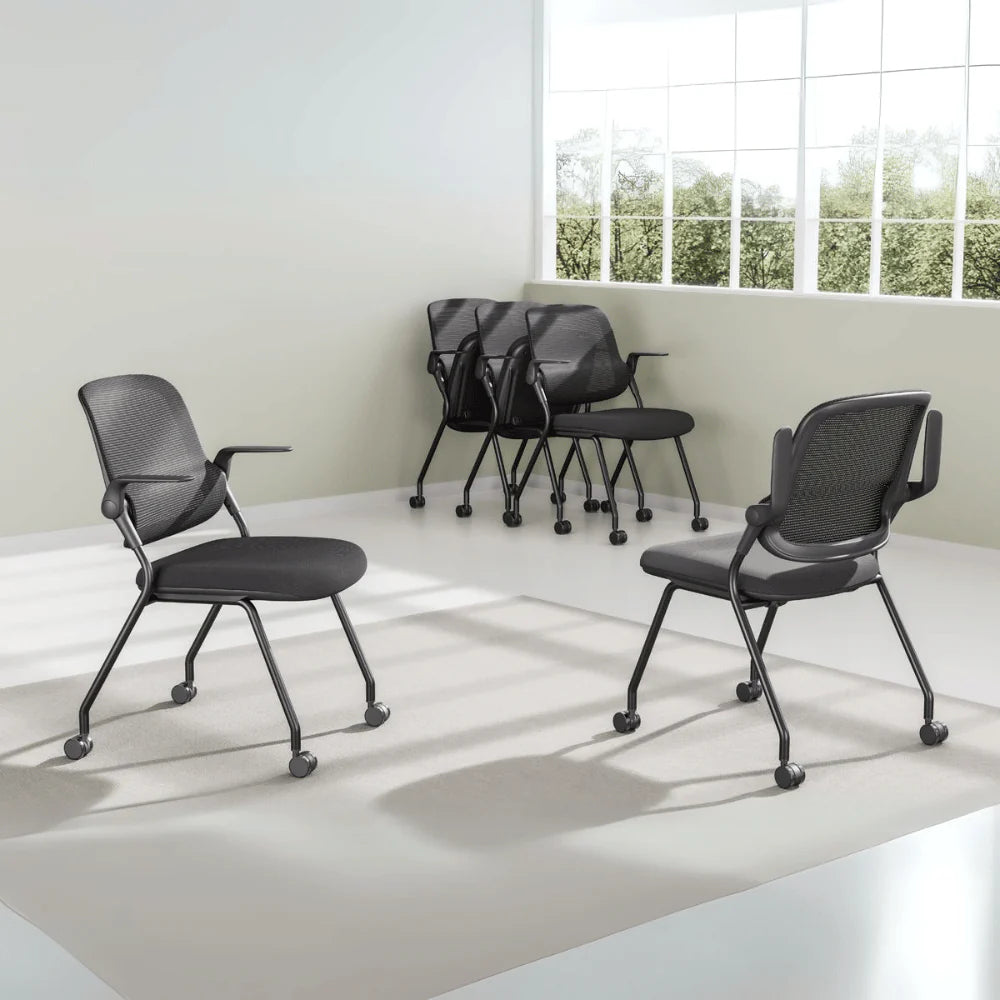 KEM041-WP Veloce 後翻扶手會議椅連寫字板可疊放培訓椅