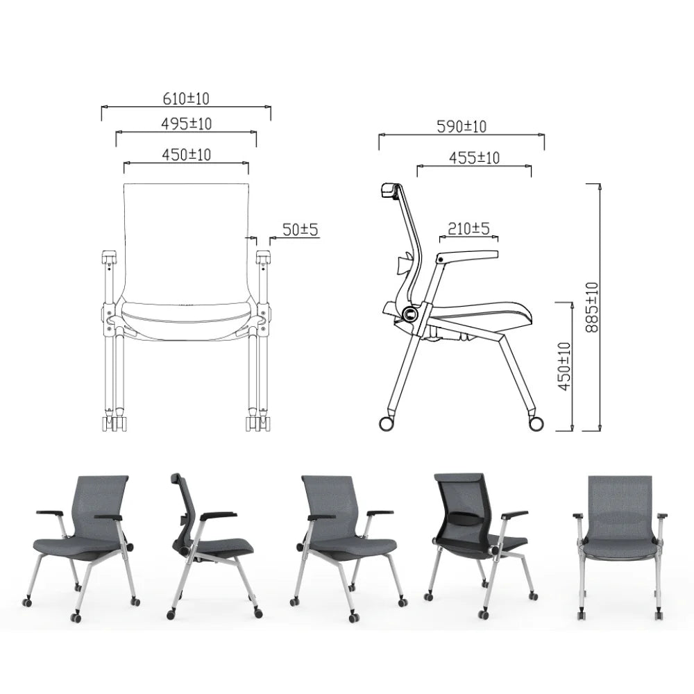 KEM047 Aero 可疊放培訓椅|折疊扶手滑輪會議椅