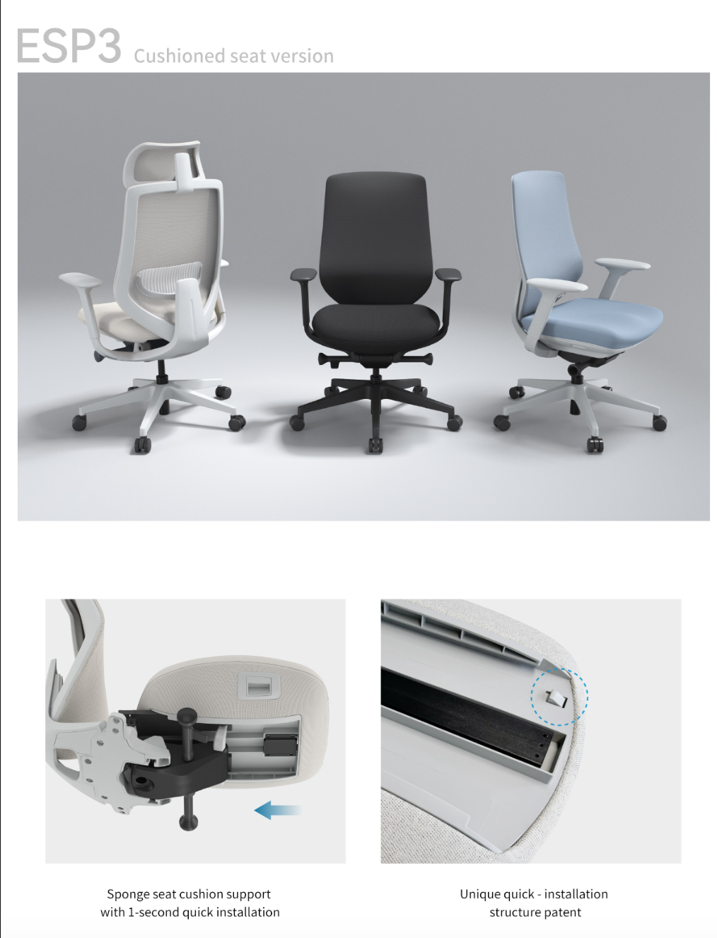 KESP3-001B-L Sparta 3 Mid-Back Ergonomic Office Chair