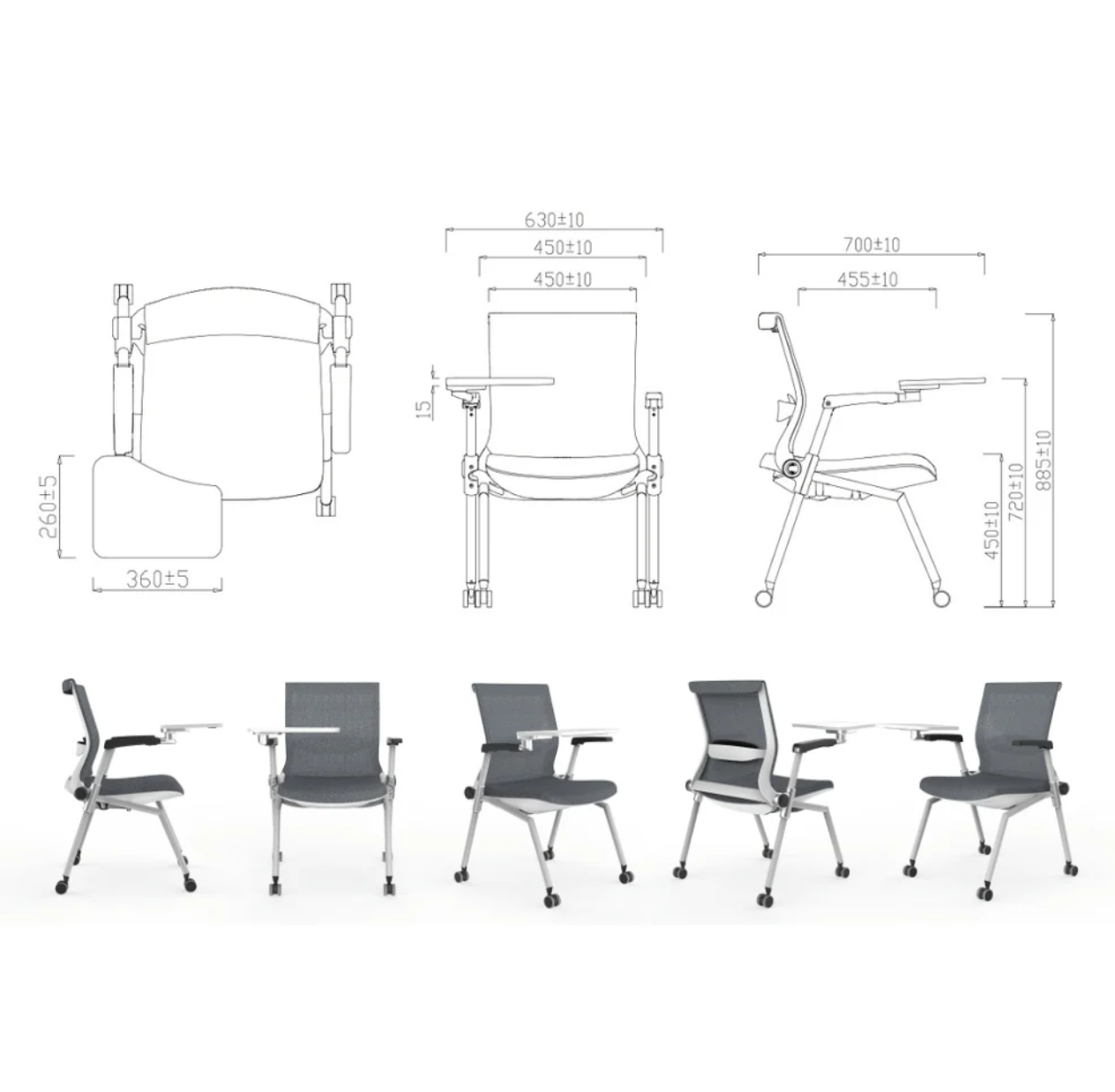 KH-002 VESNO Stackable Advanced Ergonomic Pulley Training Chair with Writing Board
