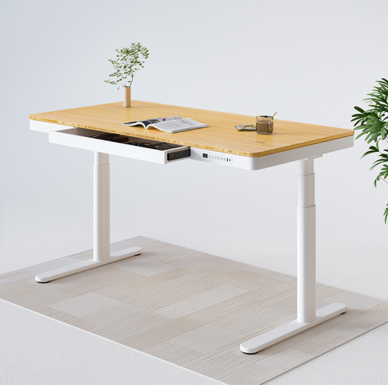 Total-IN-ONE STANDING DESK WITH DRAWER (WOODEN) - Oak_White (EW8-01W)