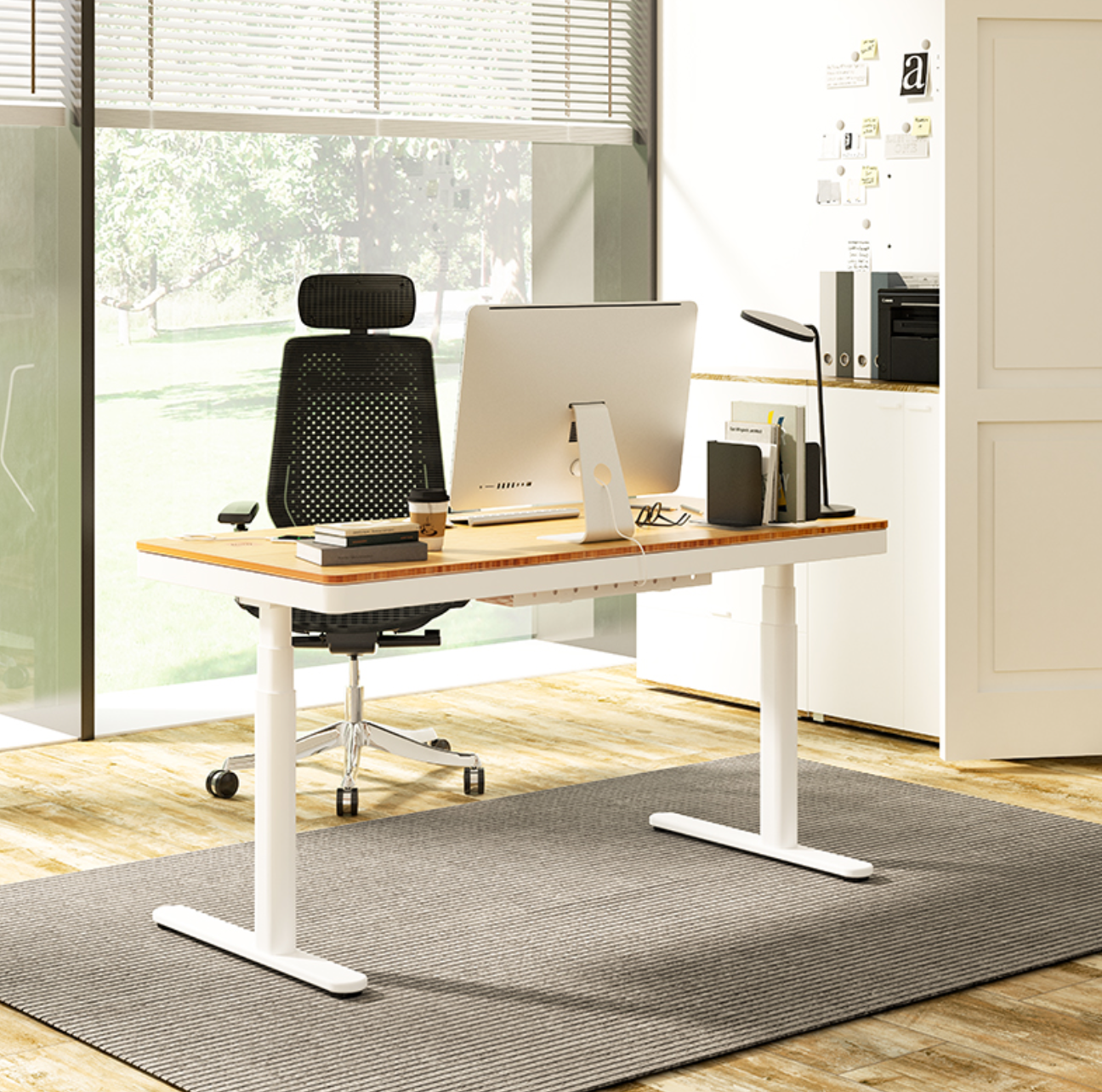 Total-IN-ONE STANDING DESK WITH DRAWER (WOODEN) - Oak_White (EW8-01W)