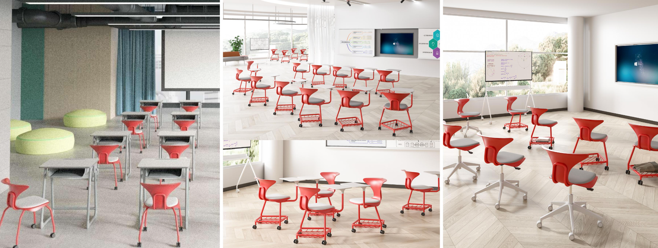 Movable student chair (with casters + storage basket)