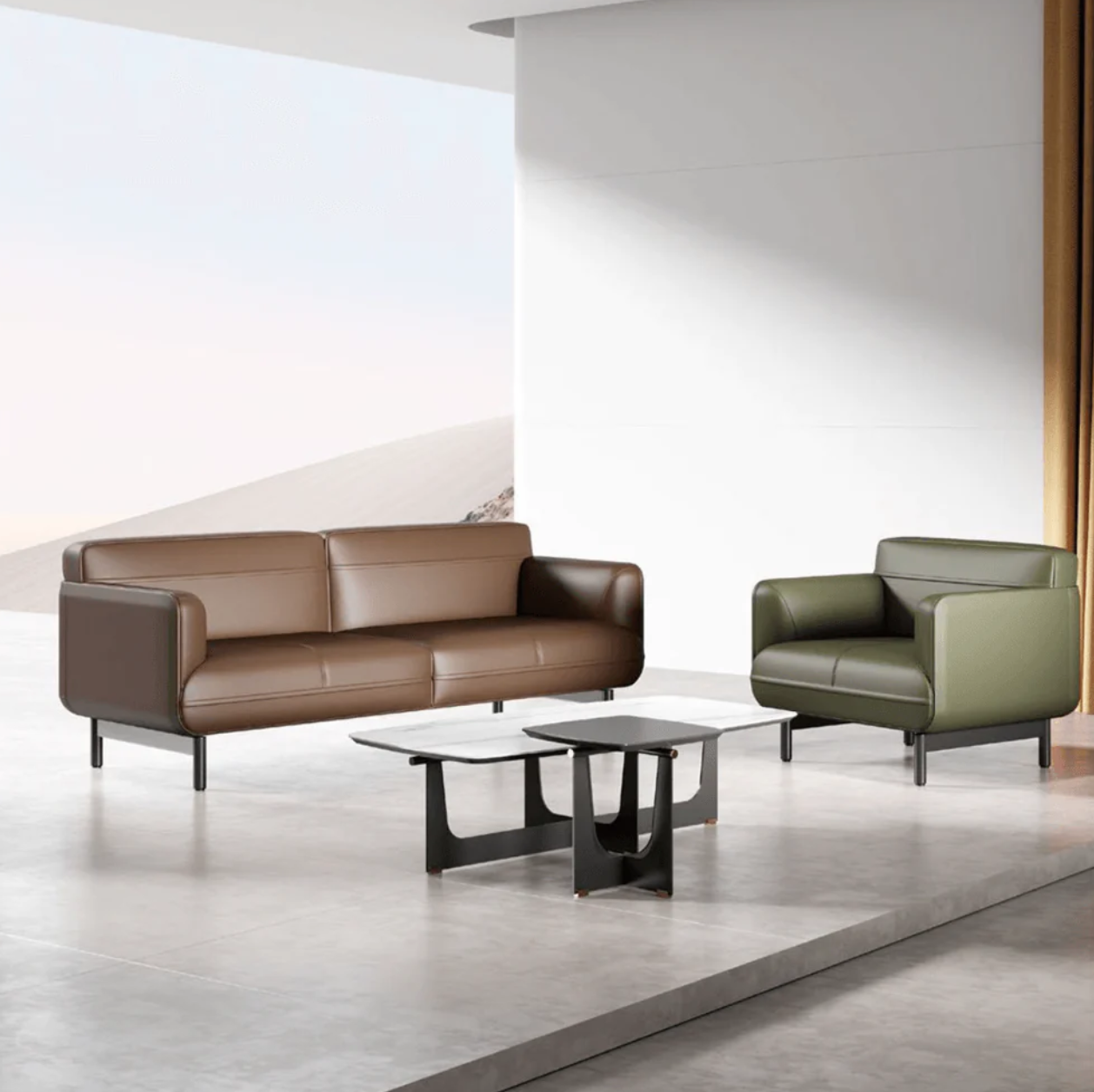 ST052 Rosso Rounded Genuine Leather Office Single Sofa