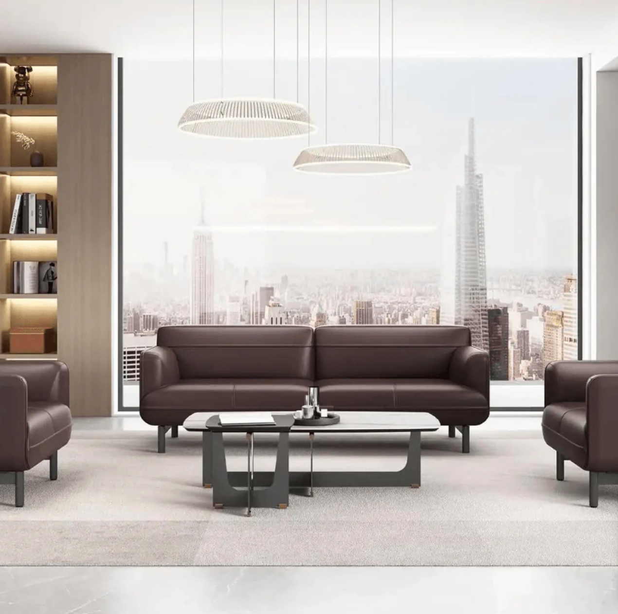ST052 Rosso Rounded Genuine Leather Office Single Sofa