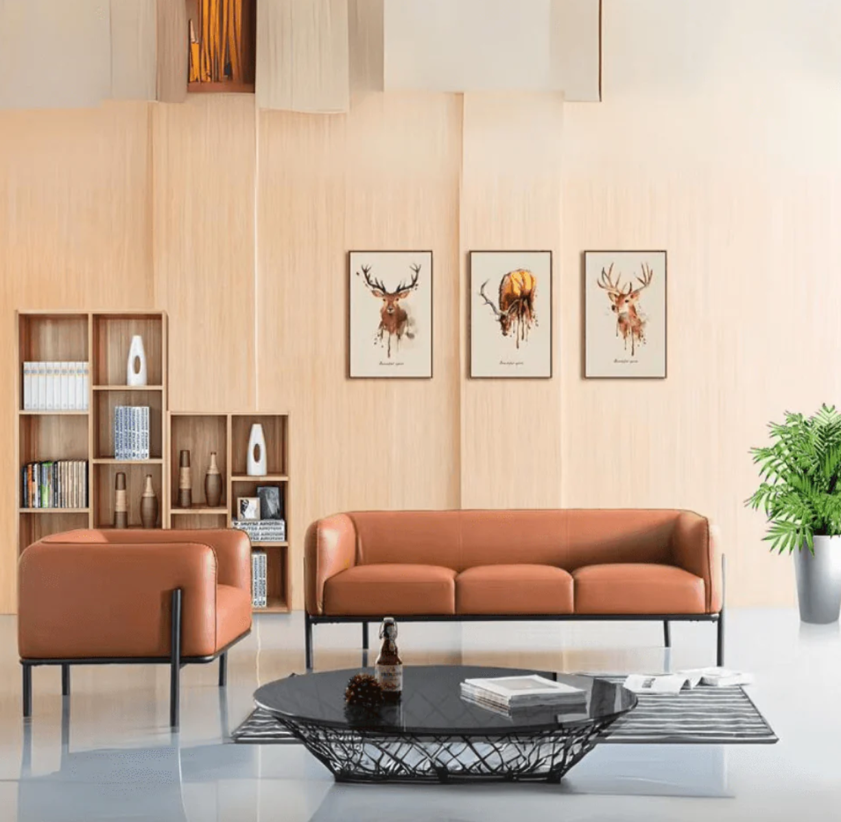 ST002-3 Sorrento Modern Genuine Leather Office Sofa