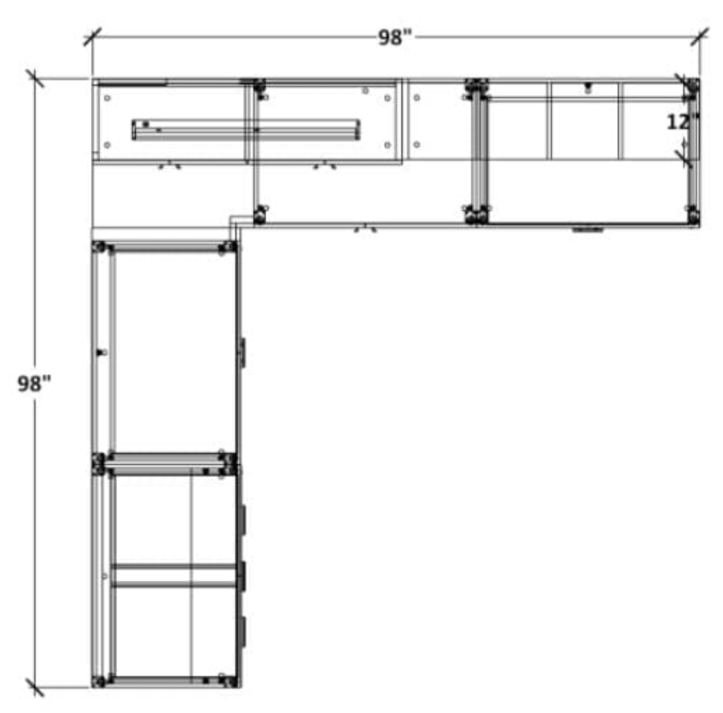 WC015 Custom L-Shaped Counter Height Workstation with Hutch and 36-Pocket Mail Sorter