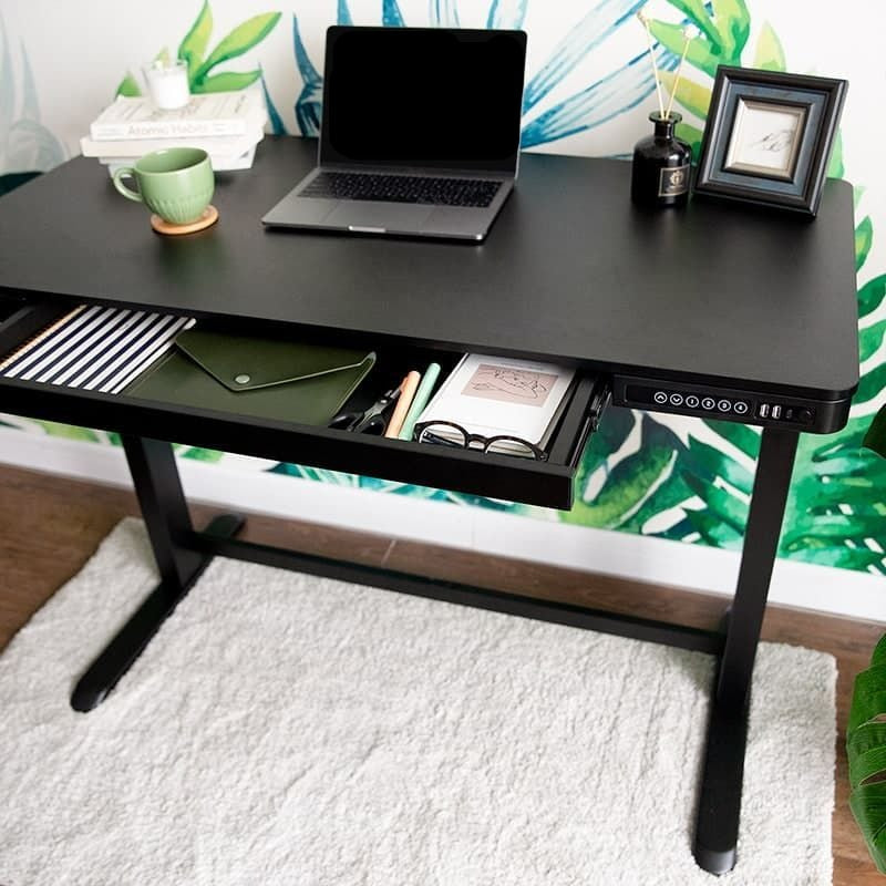 Total-IN-ONE STANDING DESK WITH DRAWER (WOODEN) - Black (EW8-02B)