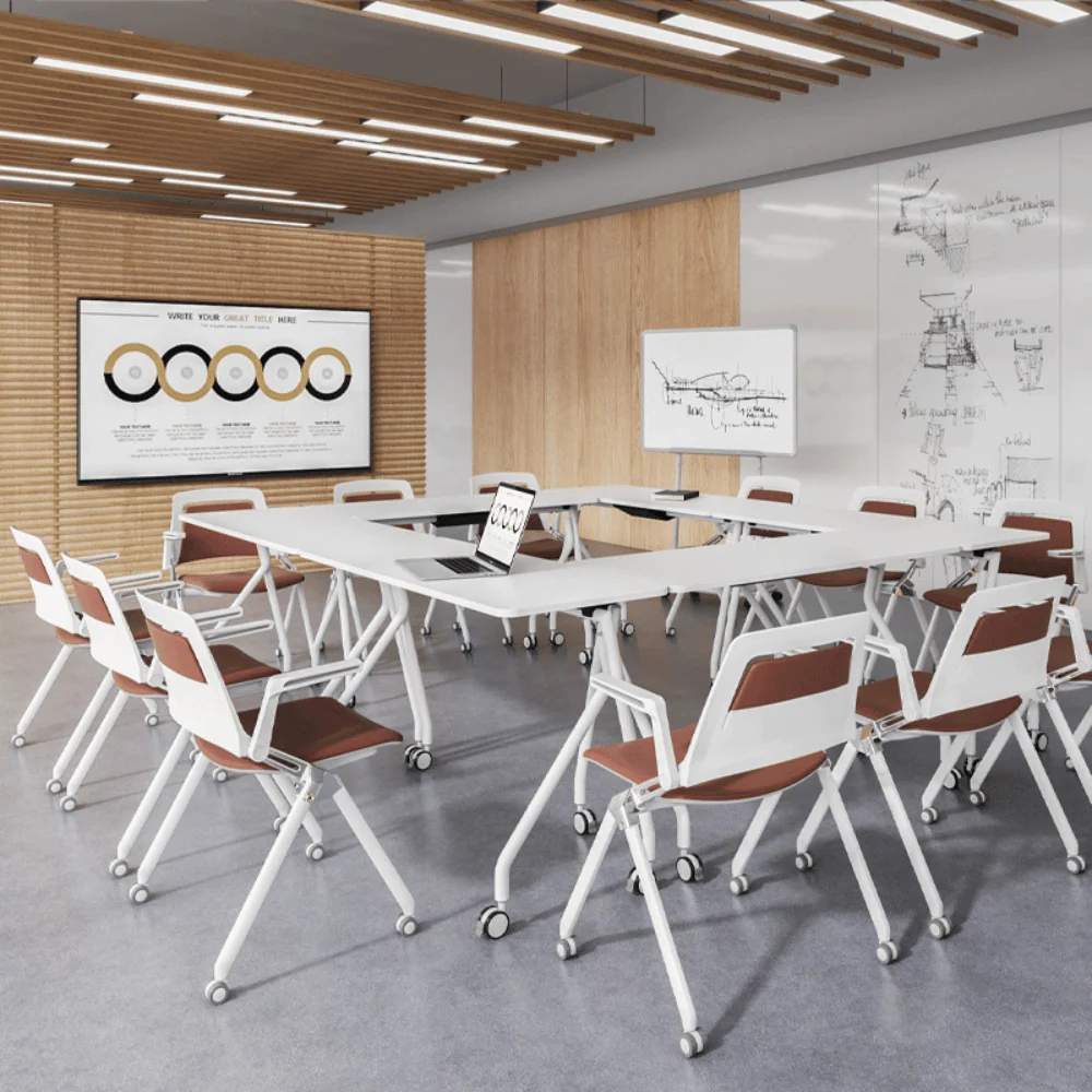 KEM057-WP Armonia 可疊放皮革連後翻扶手會議椅