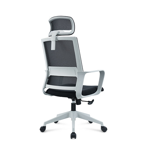 KH219B Sestino 高背網布電腦椅連固定扶手(白框)