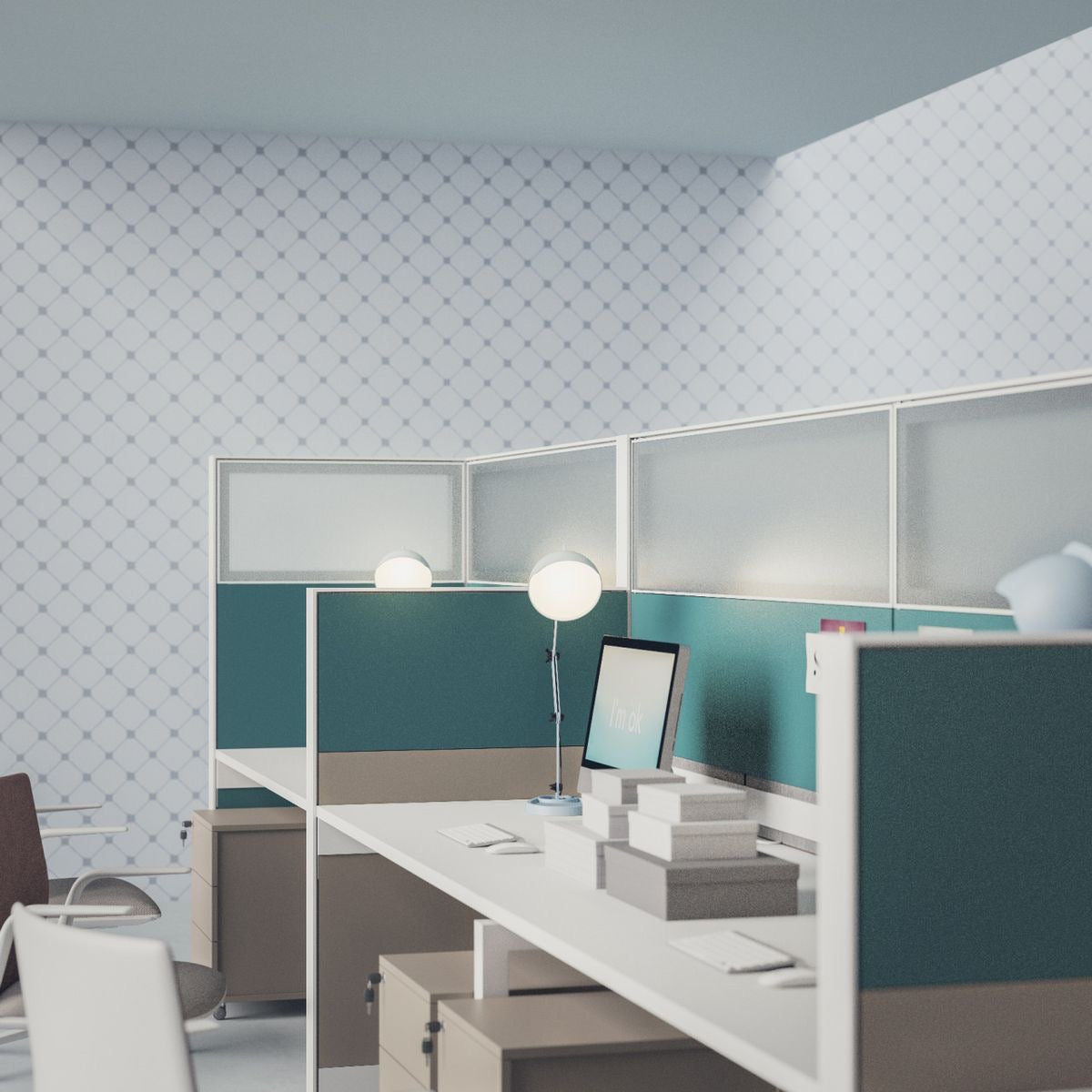 WD5100 Operan Workbench with movable cabinet and screen Screened Workstation