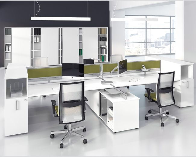 WD5400 Grado office desk with side cabinet on the desk screen Desk with Mobile Pedestal | Smart shared workspace