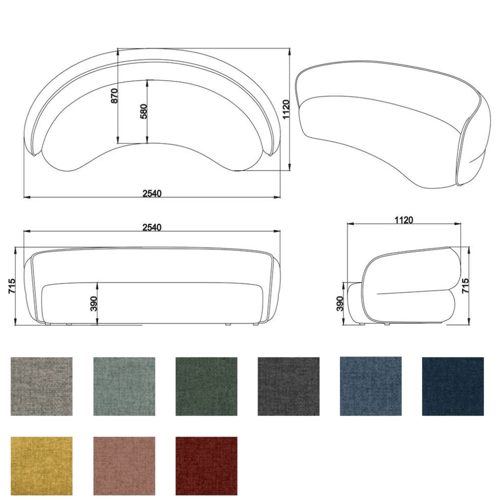 ST077 Loreda Three-seat curved fabric combing