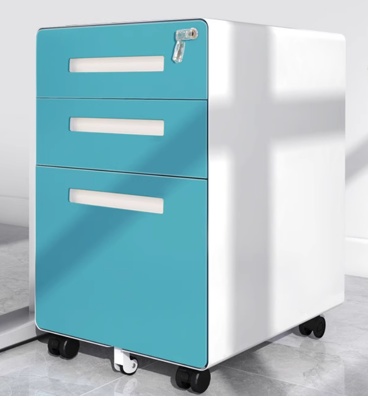 KM-BBF008 Three-layer steel filing cabinet movable lock cabinet (Raw Blue)