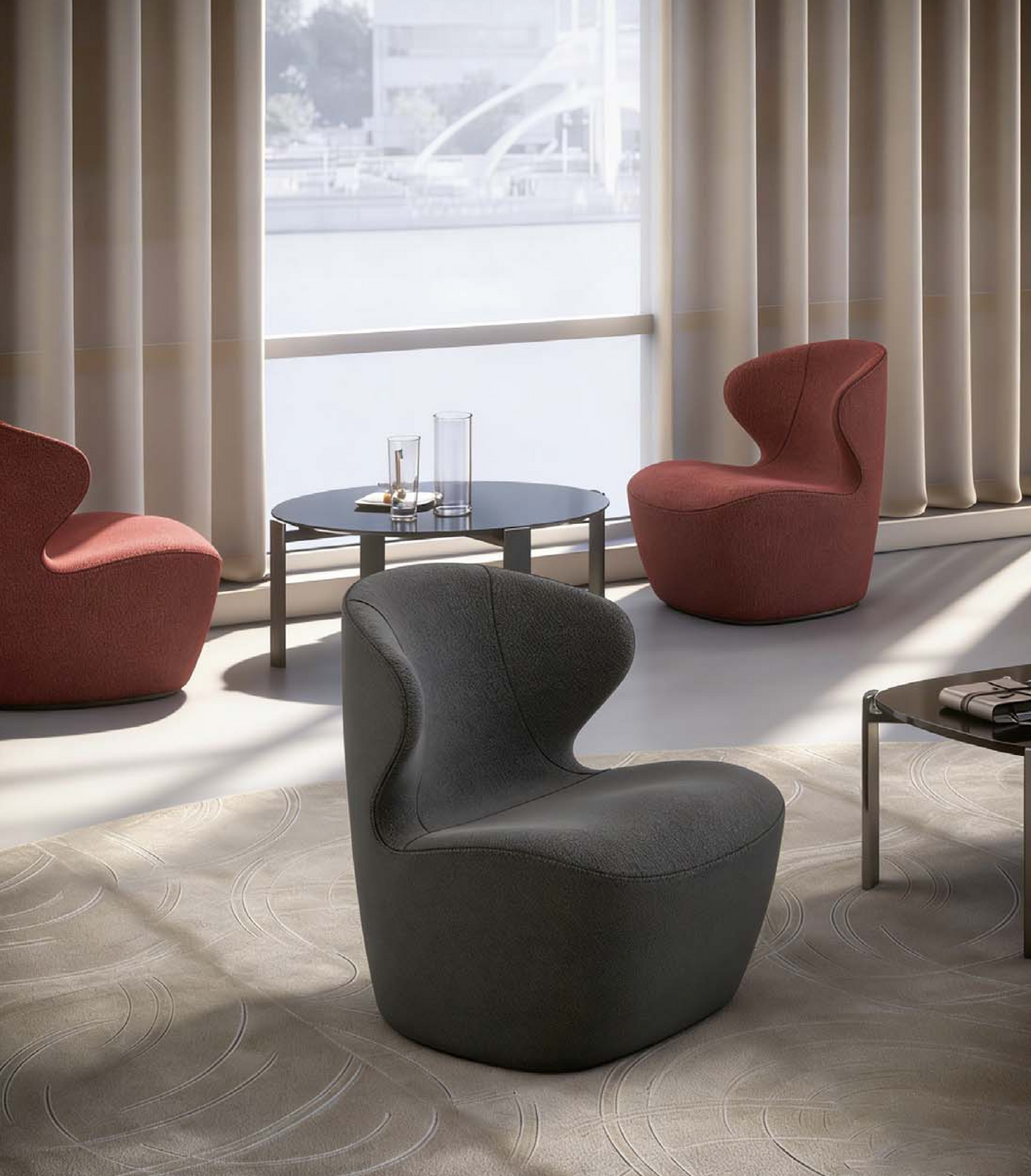 OL1110225 輕奢弧形布藝休閒椅｜Contemporary Curved Lounge Chair