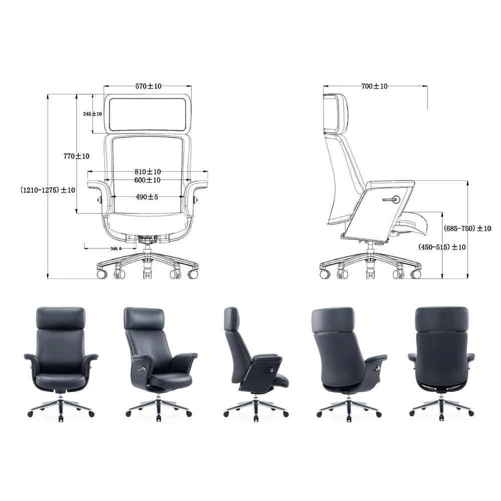 KH399 Basi High Back Black Leather Executive Chair