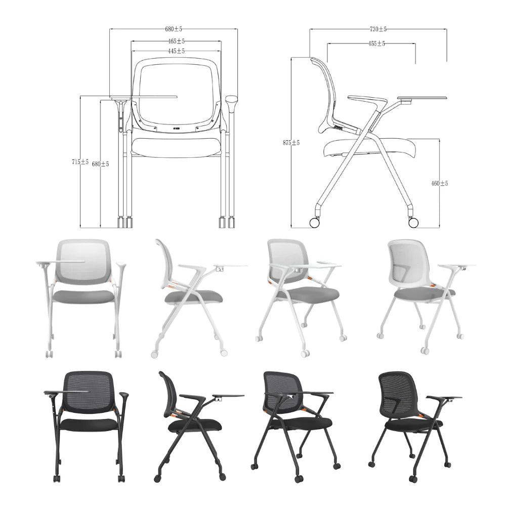 K513 Legg rotary folding writing board meeting chair｜Kuang Tong multi-function stackable negotiation training chair