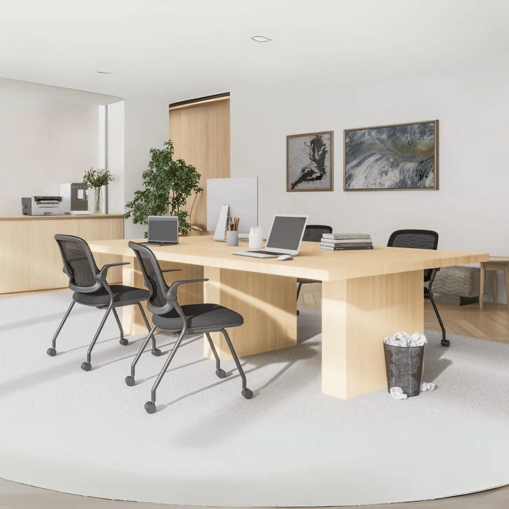 KEM041-WP Veloce 後翻扶手會議椅連寫字板可疊放培訓椅