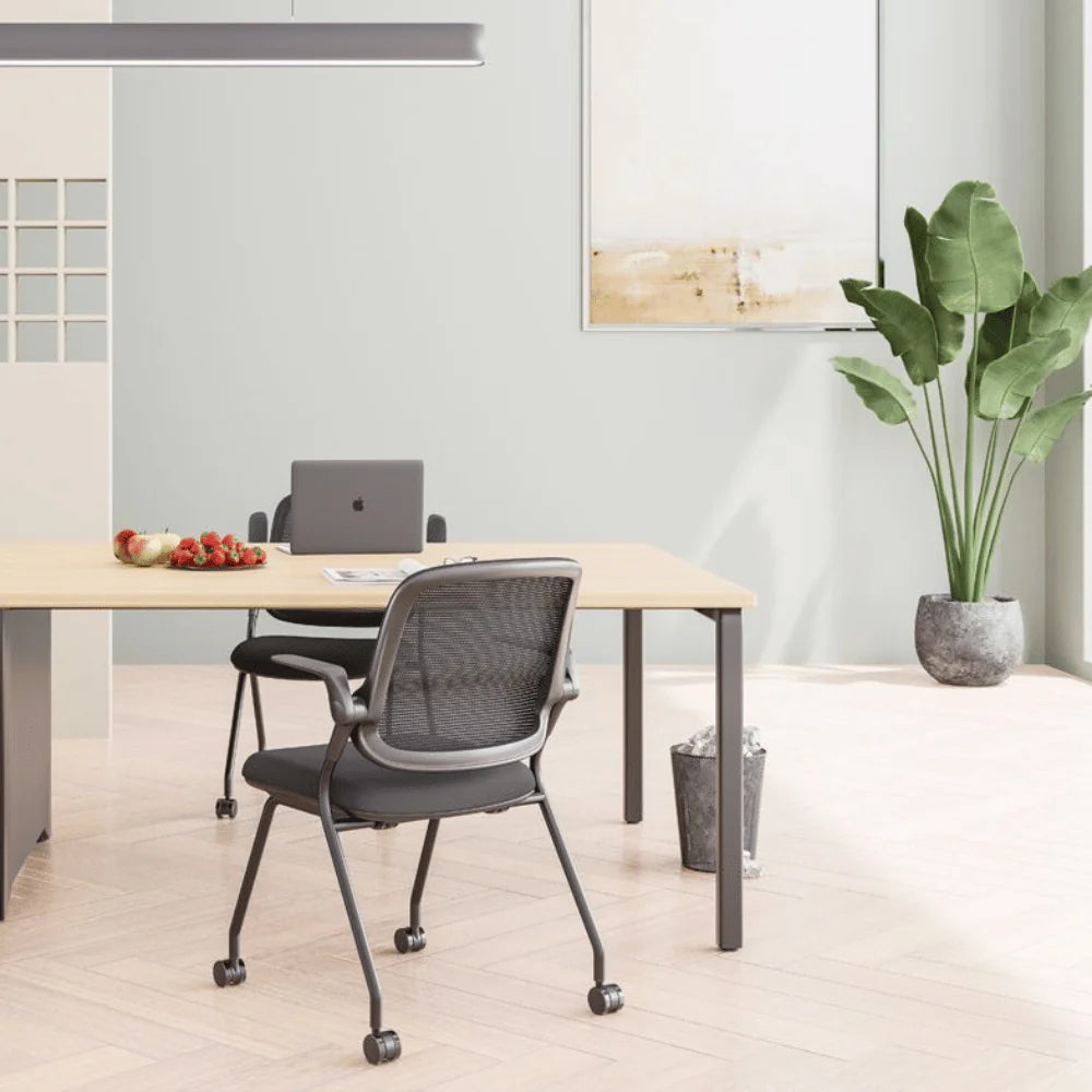 KEM041-WP Veloce 後翻扶手會議椅連寫字板可疊放培訓椅