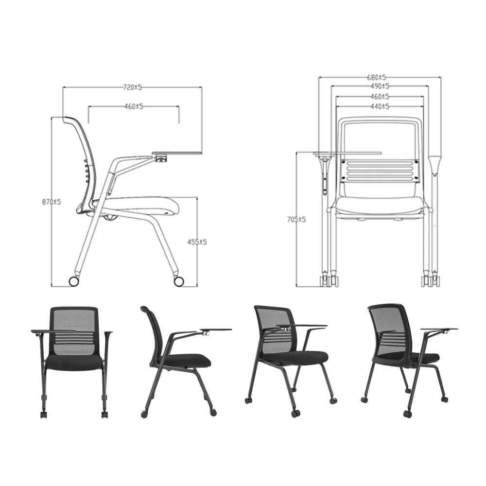 KEM042-WP Mero 可疊放培訓椅｜網布靠背會議椅連寫字板