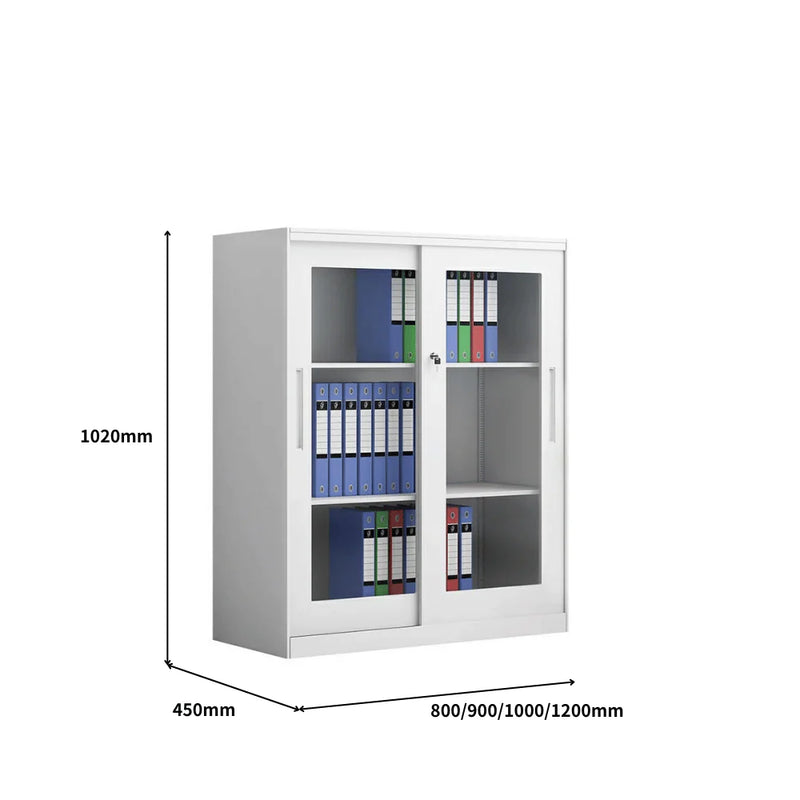 SST009 Line Office Metal Steel Double Glass Sliding Door File Cabinet