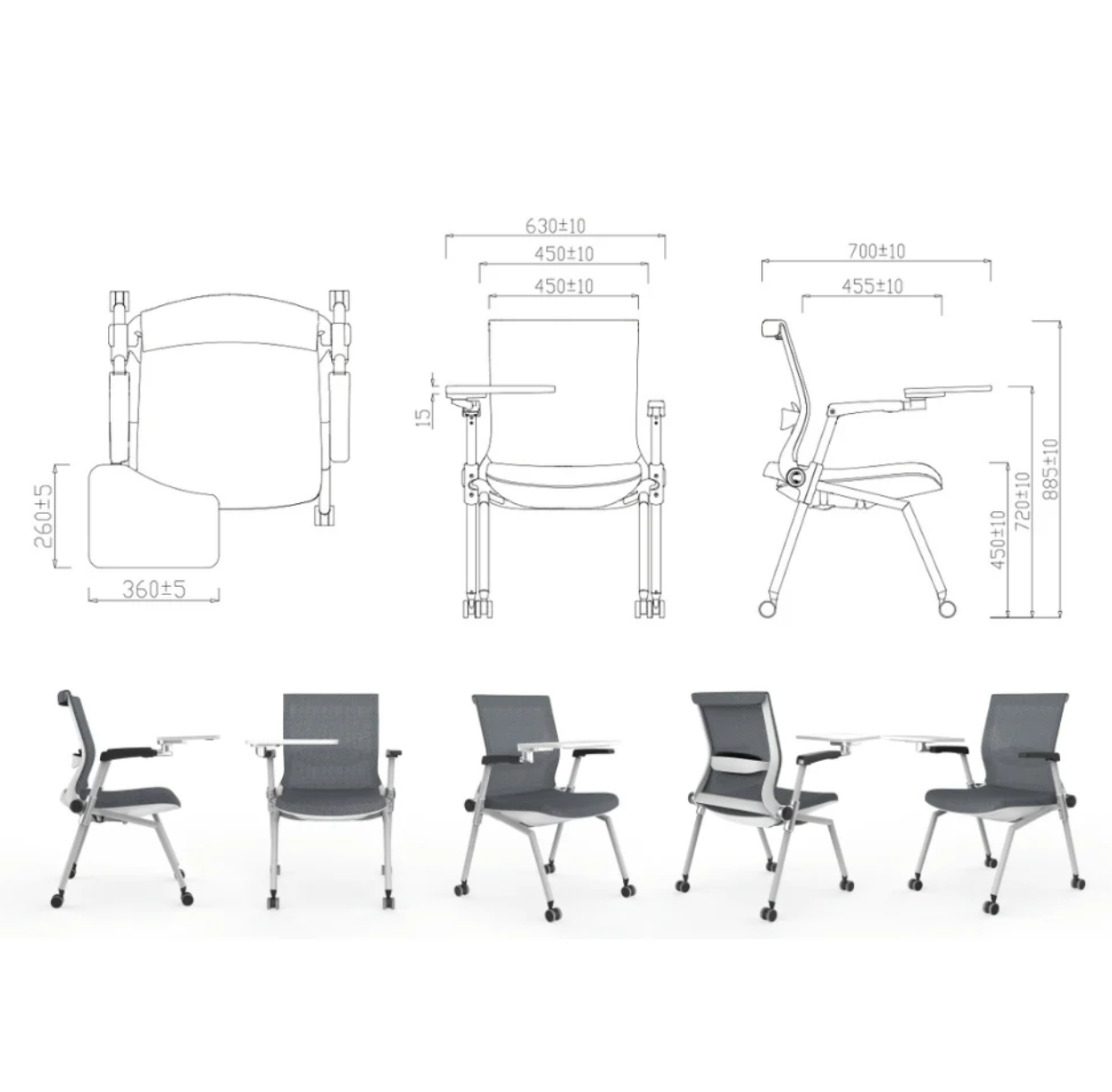 K520-B Aeo Stackable Training Chair with Wheels 