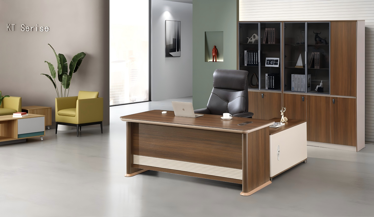 KA28 胡桃木大班桌連儲物側櫃