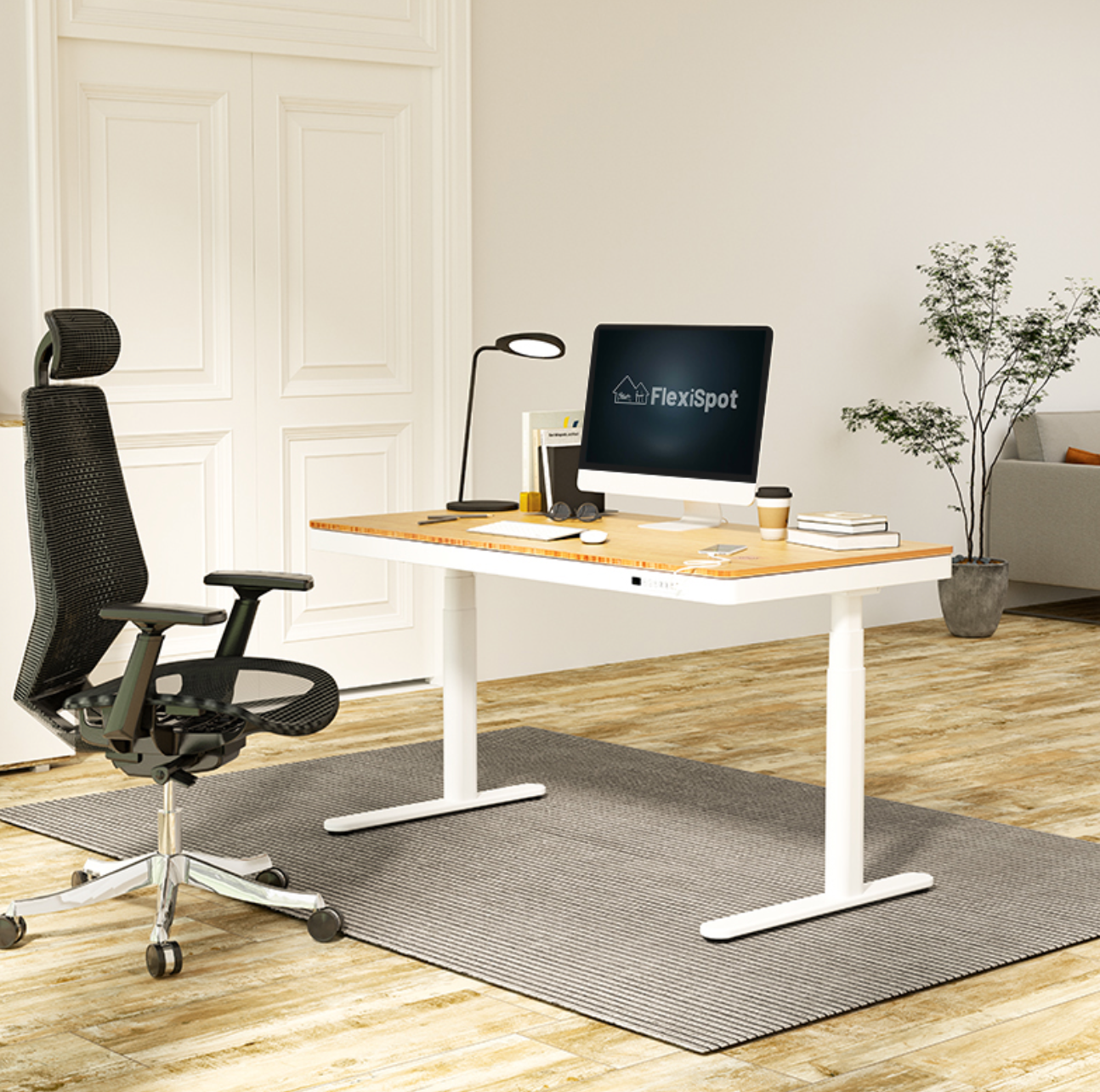 Total-IN-ONE STANDING DESK WITH DRAWER (WOODEN) - Oak_White (EW8-01W)