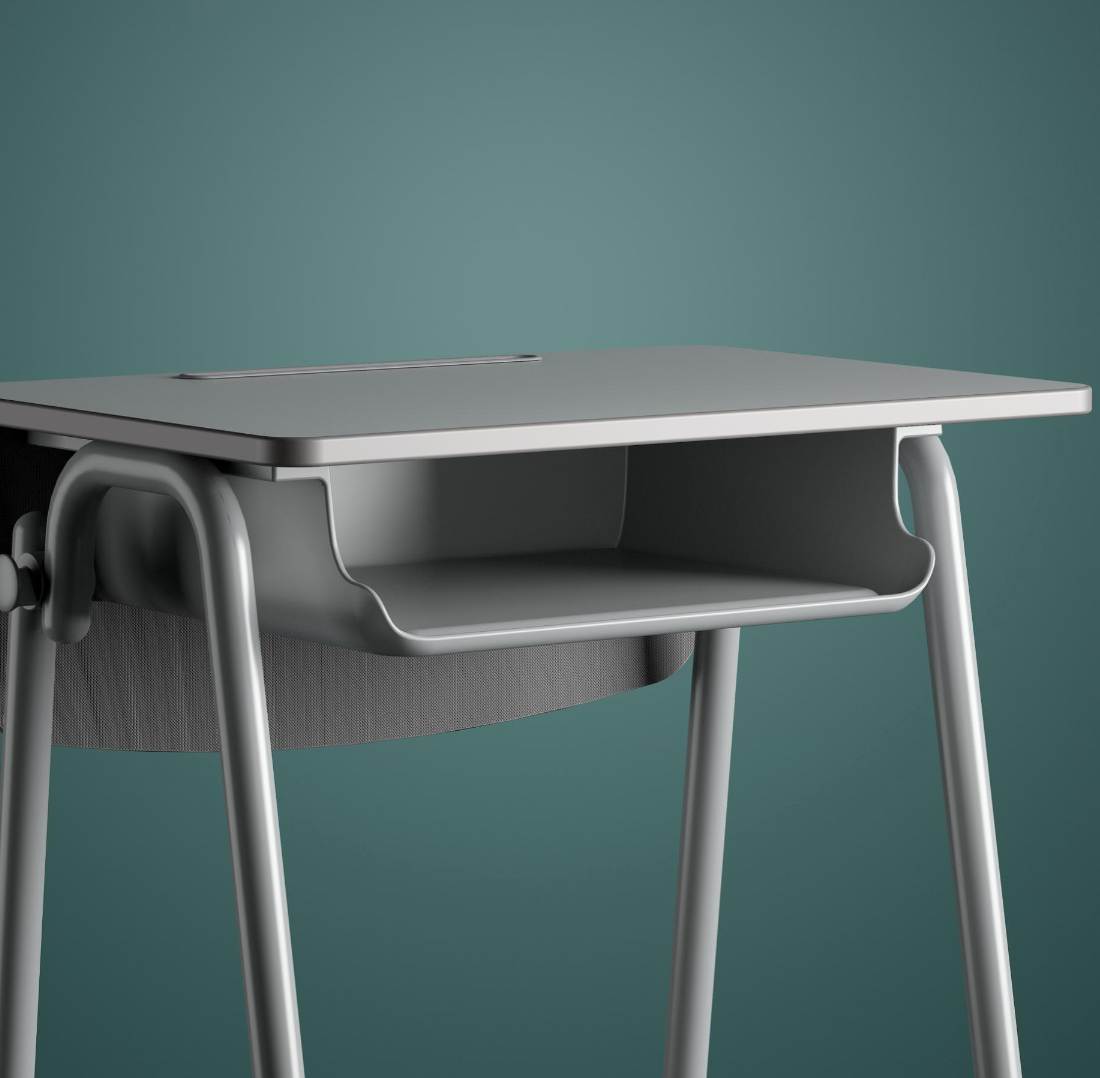 KH-BELL Silver-Gray Steel Frame Student Desk｜Grey Desk and Chair Set for Students