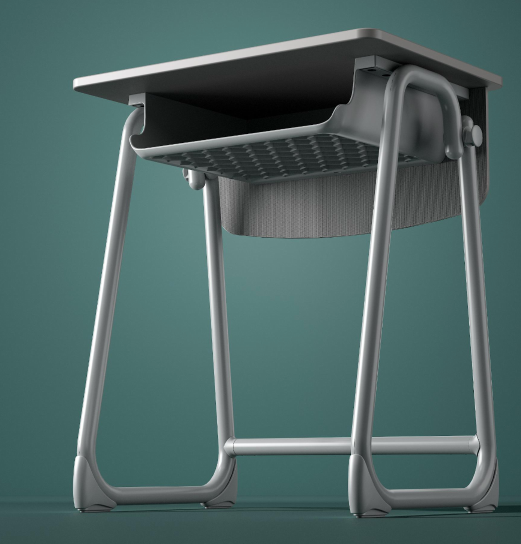 KH-BELL Silver-Gray Steel Frame Student Desk｜Grey Desk and Chair Set for Students
